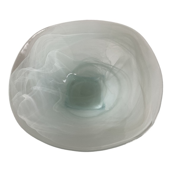 Pier 1 Imports White Swirl Recycled Glass Abstract Square Bowl Spain VTG EUC - Picture 4 of 16